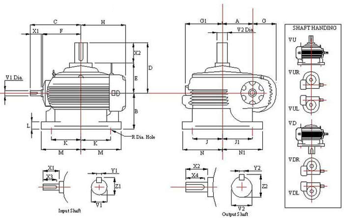 Vertical Worm Gear Box-Dimensional Chart